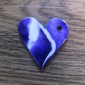 Handmade Purple & White Polymer Clay Heart #1